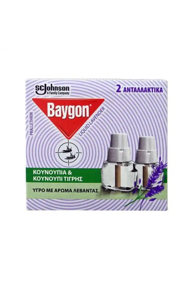 Baygon Liquid Ανταλλακτικό Εντομοαπωθητικό Λεβάντα 90 Νύχτες Baygon 2x(2x27ml)