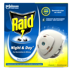 Raid Night & Day Εντομοαπωθητικό Υγρό Σετ Για Μύγες & Κουνούπια