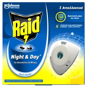 Raid Night & day Ανταλλακτικό Εντομοαπωθητικό Χωρίς Άρωμα Διάρκεια 240 ώρες