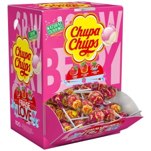 Chupa Chups Strawberry Love Γλειφιτζούρι 100τεμ.